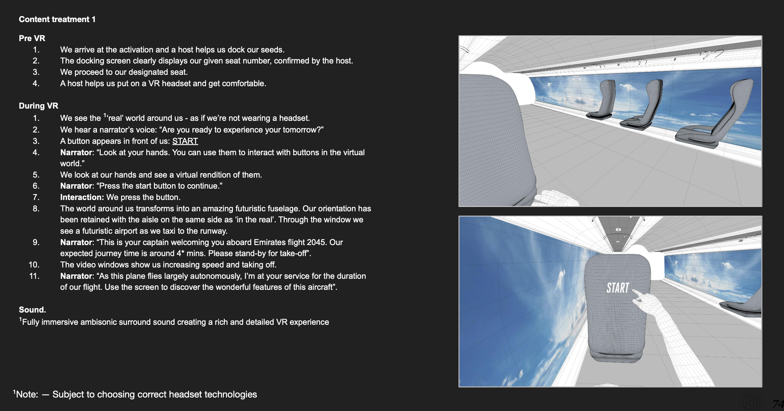 Emirates VR walkthrough and wireframes